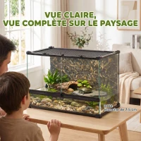 PawHut Boîte à Reptiles avec Panneau de Fond, Fermeture Sécurisée Par Rotation, Ventilation Frontale, 50x30x35cm, Noir(m-7)