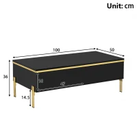 Spacious Coffee Table with 2 Hidden Drawers, Versatile Room Table for Italian-Style Rooms or Cream-Toned Spaces, 100L x 50W x 36H cm, Black(m-3)