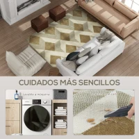HOMCOM Alfombra Lavable en Lavadora Pelo Corto 170x120 cm Estilo Moderno Tapete para Sala de Estar Dormitorio Comedor Crema(m-6)
