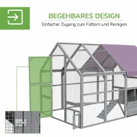 PawHut Hühnerstall Hühnerhaus Hühnerhütte, begehbar, wetterbeständig, 280 x 185,5 x 188 cm, Grau(m-5)