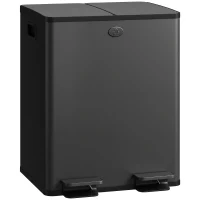 HOMCOM Papelera de Cocina de Acero Inoxidable con 2 Compartimentos 2x20L Pedal Tapas de Cierre Suave y Cubo Extraíble Negro(m-1)