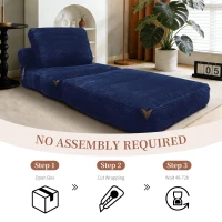 3-in-1 Convertible Corduroy Floor Sofa Bed with Side Pockets, Oversized Chaise Lounge for Bedrooms or Student Dorms, 87L x 86W x 40H cm, Blue(m-6)