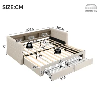 Practical Upholstered Daybed with Pull-Out Trundle, Ideal Bed Frame for Studios, Living Rooms, or Guest Spaces, 200L x 140W x 100H cm, Beige(m-3)