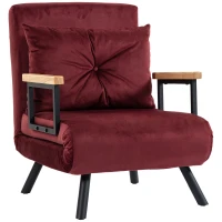 HOMCOM Poltrona Letto Imbottita 3 in 1 con Schienale Reclinabile in 5 Posizioni e Cuscino, 63x73x81 cm, Rosso Vino(m-10)