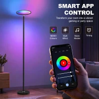 HOMCOM Uplighter Floor Lamp with Tuya App and Music Sync, Standing Lamp with Adjustable Head for Living Room Bedroom, Black(m-4)