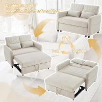 Adjustable Sofa Bed with 3-Level Backrest, Comfortable Couch for Small Apartments, Living Rooms, or Bedrooms, 112L x 169W x 59H cm, Beige(m-8)