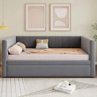 Space-Saving Daybed with Pull-Out Trundle, Ideal Bed Frame for Studios, Living Rooms, or Multi‑Purpose Guest-Spaces, 200L x 140W x 100H cm, Grey(m-6)