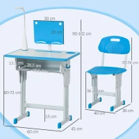 HOMCOM Kids Desk and Chair Set Adjustable Height Study Table Set with Drawer, Book Stand, Pen Slot - Blue(m-3)