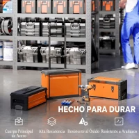 HOMCOM Caja de Herramientas con Ruedas Apilable Carro de Herramientas de Acero con Bandeja Mango Telescópico Naranja y Negro(m-7)