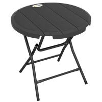 Outsunny Gartentisch, rund, klappbar, für 4 Personen, Holzoptik, Stahl+Kunststoff, dunkelgrau, 80 x 80 x 73 cm(m-1)