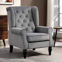 HOMCOM Wingback Accent Chair, Retro Upholstered Button Tufted Occasional Chair for Living Room and Bedroom, Light Grey(m-2)