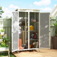 Outsunny Outdoor Storage Cabinet with Removable Shelves, Garden Tool Shed with Asphalt Roof, White and Black(m-10)