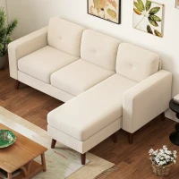 HOMCOM Sofá Chaise Longue Reversível de 3 Lugares Estofado em Veludo Estrutura de Aço Para Salas Pequenas Creme(m-9)