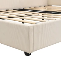 4ft6 Double Bed with Integrated Side Rails, Ideal Bed Frame for Children and Elderly Users, 194L x 146.5W x 82.5H cm, Beige(m-9)
