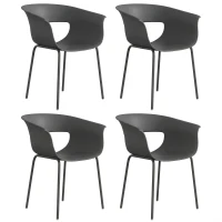 Outsunny Set 4 Scaune de Grădină, cu Brațe și Spătar Perforat, din PP și Metal, 61x51x74 cm, Gri Închis(m-1)