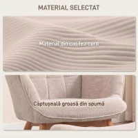 HOMCOM Fotoliu Relax cu Taburet pentru Picioare, din Catifea cu Nervuri, cu Spătar Înalt și Brațe, Bej(m-4)