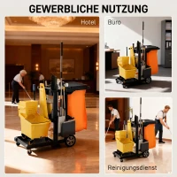 HOMCOM Reinigungswagen Putzwagen mit 3 Ablagefächern Wischwagen mit Müllsack mit Abdeckung, Rollen für Gewerbe(m-7)