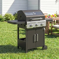 Outsunny Barbacoa de Gas con 3 Quemadores 7,5 kW Termómetro Parrilla Plancha Mesas Laterales Armario Ruedas 125x57x110 cm Negro(m-8)