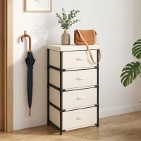 HOMCOM Comodă pentru dormitor cu 4 sertare textile, cadru din oțel, comodă pentru living, birou, dressing, bej(m-5)