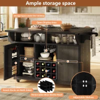 Foldable Serving Trolley with Ample Storage and Snack Racks, Mobile Kitchen Island for Balconies or Dining Room, 142.5L x 40W x 95H cm, Black(m-4)