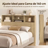 HOMCOM Cabecero de Cama 140 cm con Almacenaje Cabezal de Cama con 4 Compartimentos Abiertos para Dormitorio Roble(m-5)