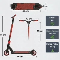 SPORTNOW Scooter Acrobático para Trucos Patinete Freestyle con Rodamientos ABEC-9 Ruedas 120 mm Giro 360° para Skatepark Rojo(m-3)