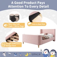 Upholstered Single Bed with Cosmic Print and Padded Headboard, Pink Velvet Bed Frame for Contemporary Bedrooms, 206L x 99W x 76H cm, Pink(m-6)