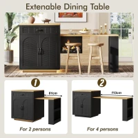Extendable Kitchen Island with Dining Table, Multifunctional Storage Cabinet with Wine Rack and LED Base Light, 141L x 70W x 101.5H cm, Black(m-6)
