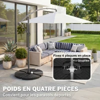 Outsunny Lot de 4 dalles de lestage pour parasol déporté dim. tot. 100L x 100l x 8H cm HDPE aspect rotin noir(m-4)