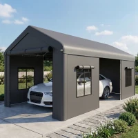 Outsunny 3 x 6 m Heavy Duty Carport, Portable Garage Car Canopy Tent with Galvanised Frame, Doors, Windows, Dark Grey(m-10)