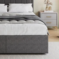 Spacious Upholstered Bed with 4 Under‑Bed Drawers, Cozy Bed Frame with Soft Headboard and Linen Surface, 208L x 140W x 111H cm, Grey(m-8)