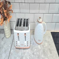 HOMCOM Kettle and Toaster Sets, 3000W 1.7L Rapid Boil Kettle & 4 Slice Toaster with 7 Browning Controls, Defrost, Reheat and Crumb Tray, UK Otter thermostat, Cream White(m-12)