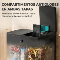 HOMCOM Papelera de Cocina de Acero Inoxidable con 2 Compartimentos 2x20L Pedal Tapas de Cierre Suave y Cubo Extraíble Negro(m-5)