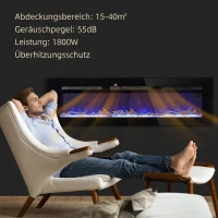 HOMCOM Elektrischer Kamin mit Wandhalterung und Fernbedienung, künstliche Holzscheite und Kristalle, 1800W Leistung, Schwarz(m-6)