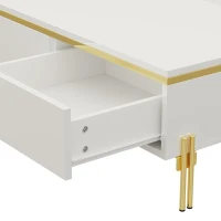 Spacious Coffee Table with 2 Hidden Drawers, Versatile Room Table for Italian-Style Rooms or Cream-Toned Spaces, 100L x 50W x 36H cm, White(m-8)