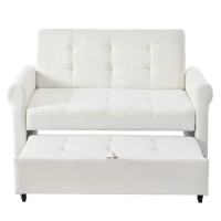 Convertible Sofa Bed with Adjustable Backrest, Functional Sofa with USB & Type-C Ports and Storage Pocket, 135L x 173W x 58H cm, Off White(m-11)