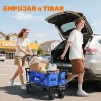 Outsunny Carro de Transporte Plegable con Toldo y Asa Telescópica Carga Máx. 68 kg para Playa Camping 117x55x98cm Azul(m-5)