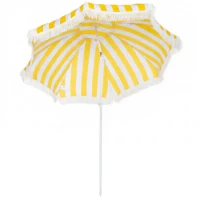 Outsunny Sombrilla de Playa con Flecos Ø180 cm Sombrilla de Terraza Exterior Altura Ajustable Inclinación 30° Amarillo y Blanco(m-1)