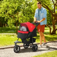 PawHut Hundewagen klappbar Hundebuggy bis 10 kg mit 3 Rädern, Netzfenstern Getränkehalter Ablagekorb 109,5x57,5x106,5 cm Rot(m-2)