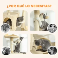 PawHut Árbol Rascador para Gatos 180 cm con Plataformas Cama 2 Cuevas Hamaca Escalera Postes de Sisal Beige(m-8)