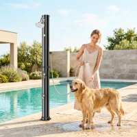 Outsunny Ducha Solar Jardín 40L con Cabezal Ducha de Mano Grifo para Pies y Temperatura Ajustable Máx. 60 °C para Piscina Negro(m-9)