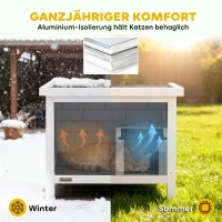 PawHut Katzenhaus Wetterfeste Katzenhütte aus Holz mit aufklappbarem Dach Aluminium-Isolierplatten Asphaltdach 61x51x53,5 cm(m-4)