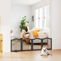 PawHut Absperrgitter Hund Freistehendes Schutzgitter mit Füßen, Klappbar Hundegitter, 4 Paneelen, 208 x 29,5 x 61 cm, Schwarz(m-10)