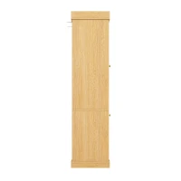 Modern Freestanding Display Cabinet with Height-Adjustable Shelves, LED Lighted Tall Showcase for Industrial Interiors, 80L x 40W x 180H cm, Natural(m-11)