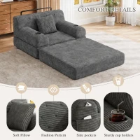 1-Seater Sleeper Sofa with Metal Frame and High-Density Foam, Convertible Chair Bed for Living Rooms or Home Offices, 107L x 80W x 81H cm, Dark Gray(m-7)