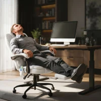 Vinsetto Silla de Oficina con 7 Puntos de Masaje con Reposapiés Retráctil Altura Ajustable Control Remoto y Tejido de PU Blanco(m-9)