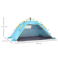Outsunny Carpa de Playa Pop-up para 1-2 Personas con 2 Accesos y 2 Ventanas y Bolsa de Transporte 220x173x120 cm Azul Claro(m-3)