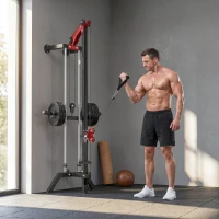 SPORTNOW Máquina Polea Alta y Baja de Pared de Polea Ajustable en 16 Posiciones con Barra para Jalones para Casa en Gimnasio(m-8)