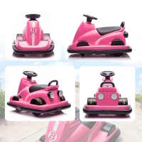 AIYAPLAY Autoscooter für Kinder, um 360 Grad drehbar, Lenkrad, LED-Lichter, Musikfunktion, 3-8 Jahre, Rosa(m-9)