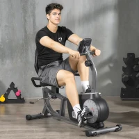 HOMCOM Bicicleta Estática con Respaldo 8 Niveles de Resistencia Magnética Longitud Ajustable Pantalla LCD para Casa Gris(m-10)